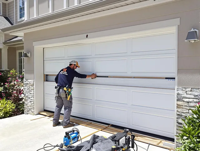 Maynard Garage Door Repair team performing complete garage door replacement at Maynard residence