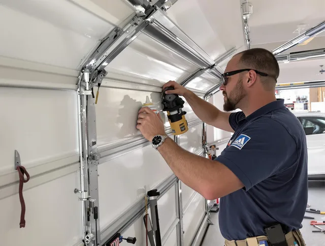Maynard Garage Door Repair technician quieting a noisy garage door in Maynard
