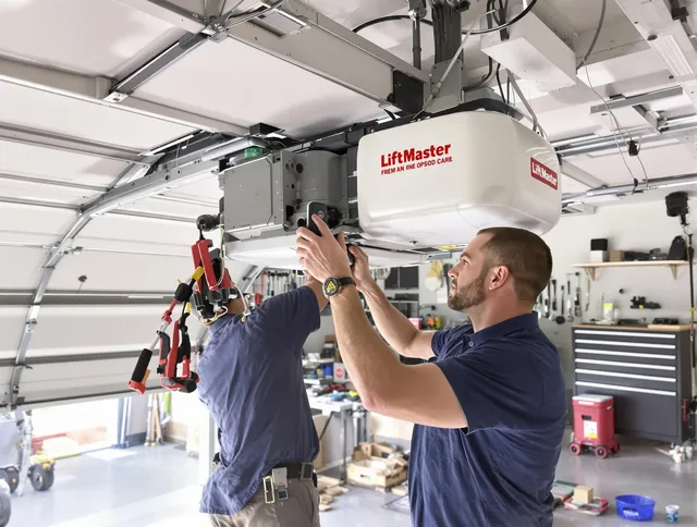 Maynard Garage Door Repair technician performing advanced diagnostics on garage opener in Maynard